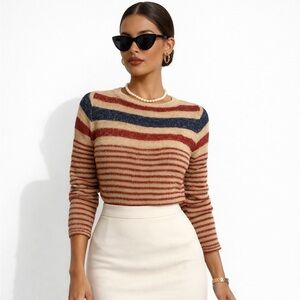 Ralph Lauren Beige and Navy America Flag Striped knit linen blend Sweater M